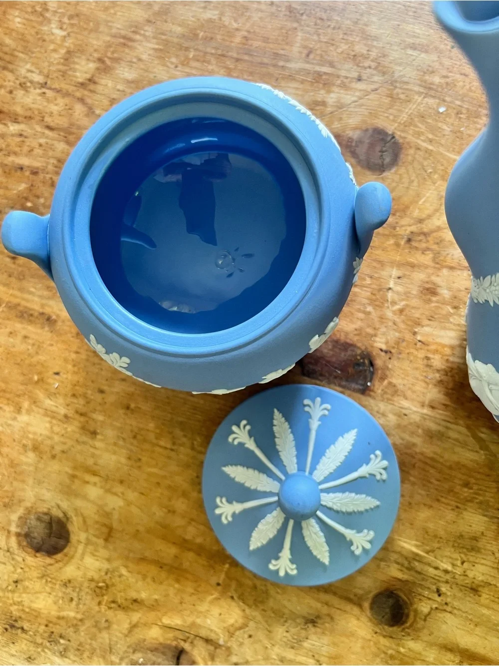 Iconic Wedgwood Blue Jasperware 3 Piece Coffee Service set Pristine Condition